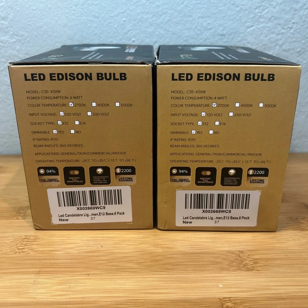 Lot of 2-LED Vintage Edison‎ Bulb C35 candle light chandelier- Brand new- 6 Each